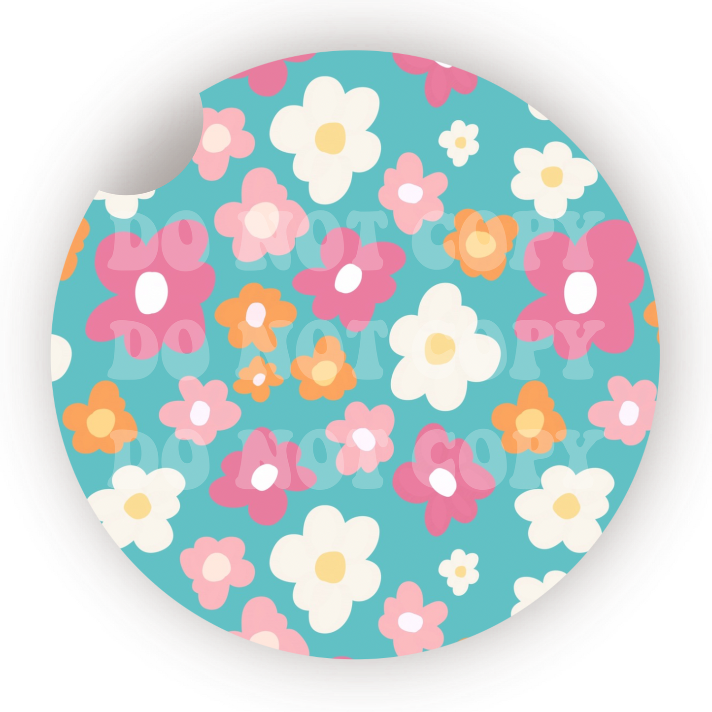 Pink & Orange Flowers Car Coaster Sublimation Transfer (Set of 2)