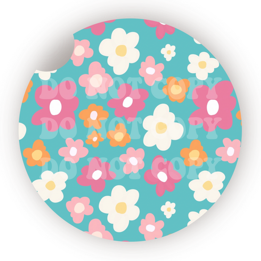Pink & Orange Flowers Car Coaster Sublimation Transfer (Set of 2)