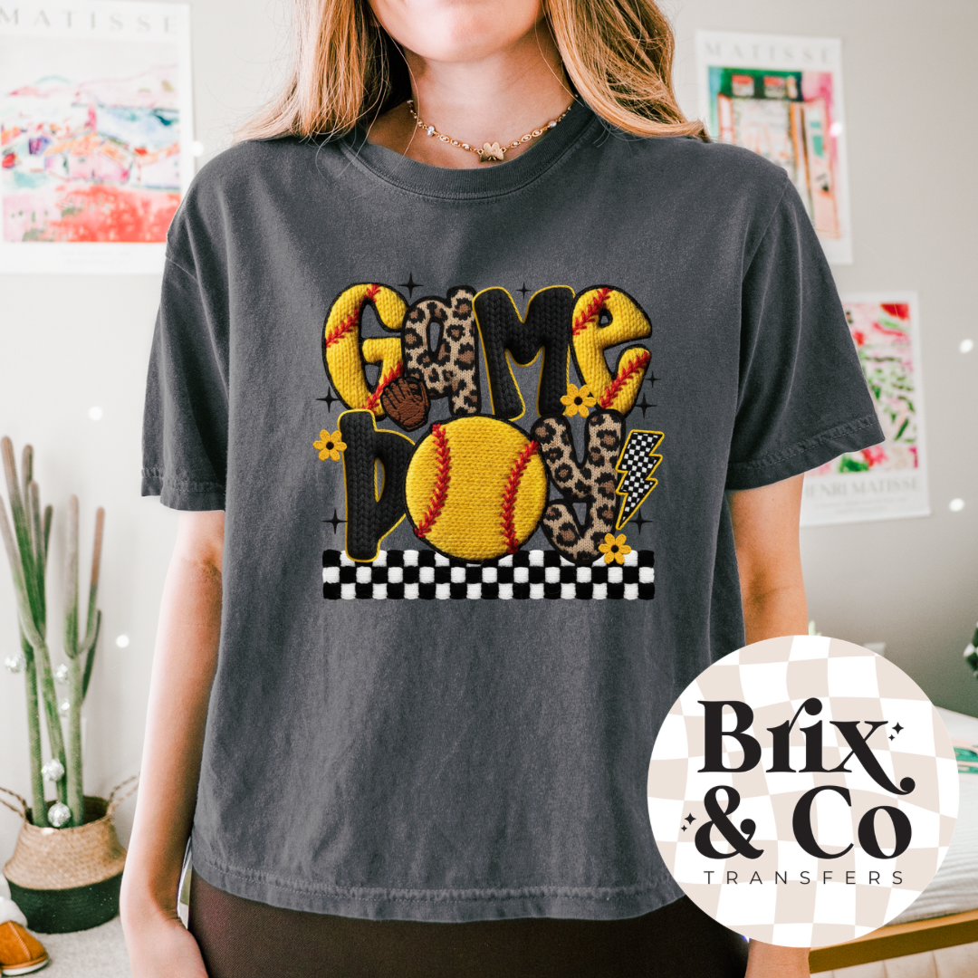 Faux Yarn Game Day Softball DTF HOT PEEL