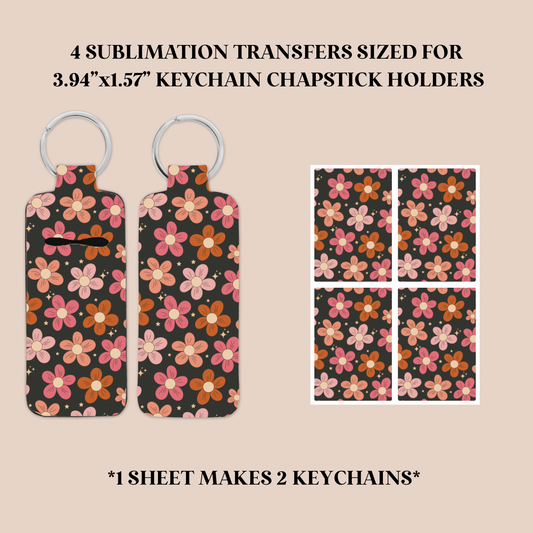 Flowers & Stars Keychain Chapstick Holder Sublimation Transfer