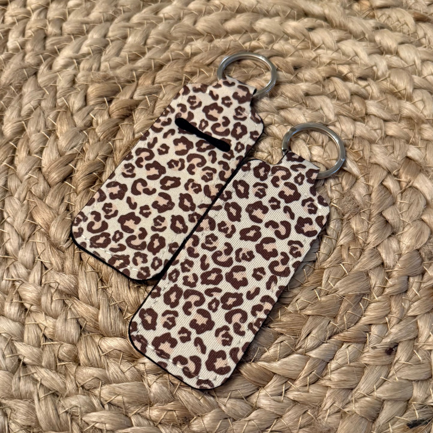 Neutral Leopard Chapstick Holder Keychain