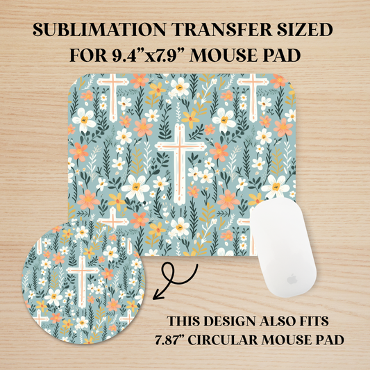 Floral Cross Mouse Pad Sublimation Transfer