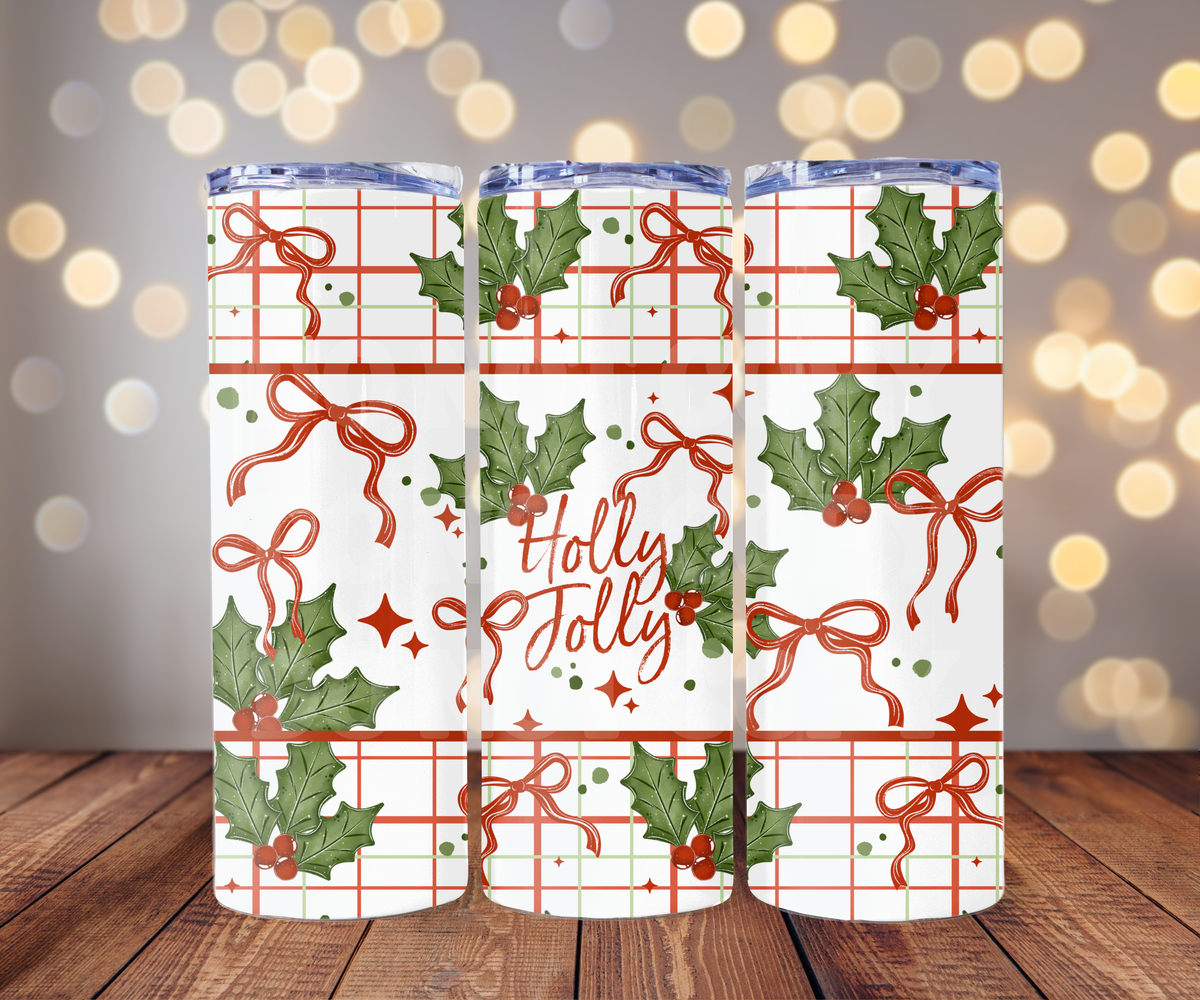 Holly Jolly 20 oz Skinny Tumbler Sublimation Transfer - Seamless