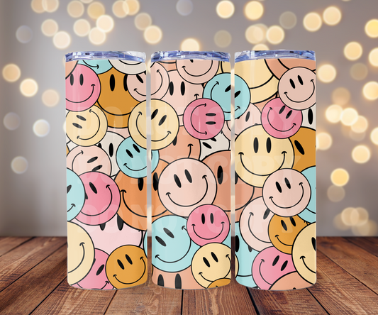 Retro Happy Faces 20 oz Skinny Tumbler Sublimation Transfer - Seamless