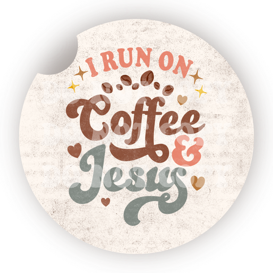 I Run On Coffee And Jesus Car Coaster Sublimation Transfer (Set of 2)