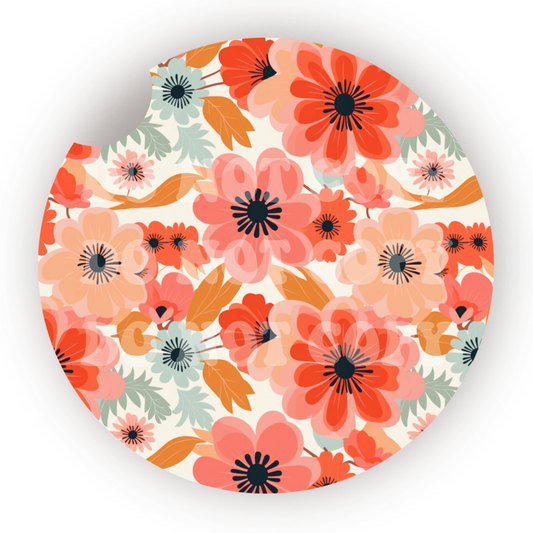 Pink Flowers Car Coaster Sublimation Transfer (Set of 2)
