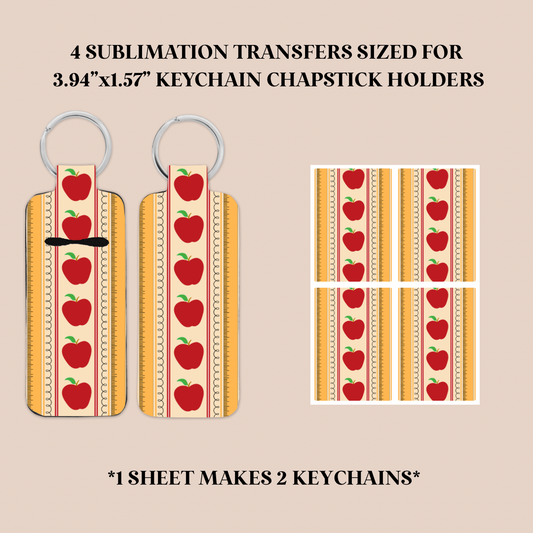 Apples & Rulers Keychain Chapstick Holder Sublimation Transfer