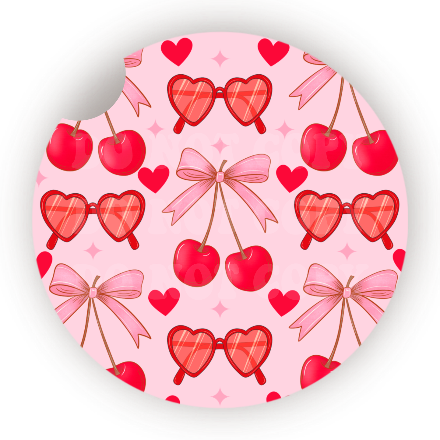Heart Sunglasses & Cherries Car Coaster Sublimation Transfer (Set of 2)