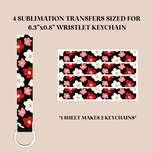 Red & Pink Flowers Wristlet Keychain Sublimation Transfer