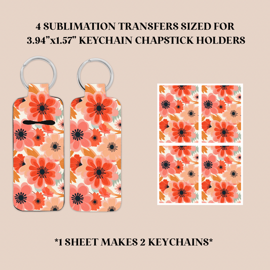 Pink & Orange Flowers Keychain Chapstick Holder Sublimation Transfer