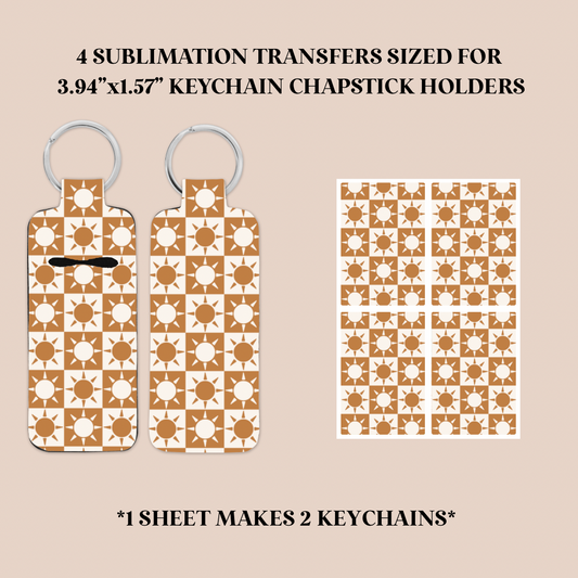 Checker Sun Keychain Chapstick Holder Sublimation Transfer