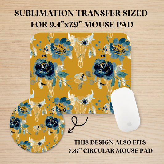 Watercolor Longhorn Mouse Pad Sublimation Transfer