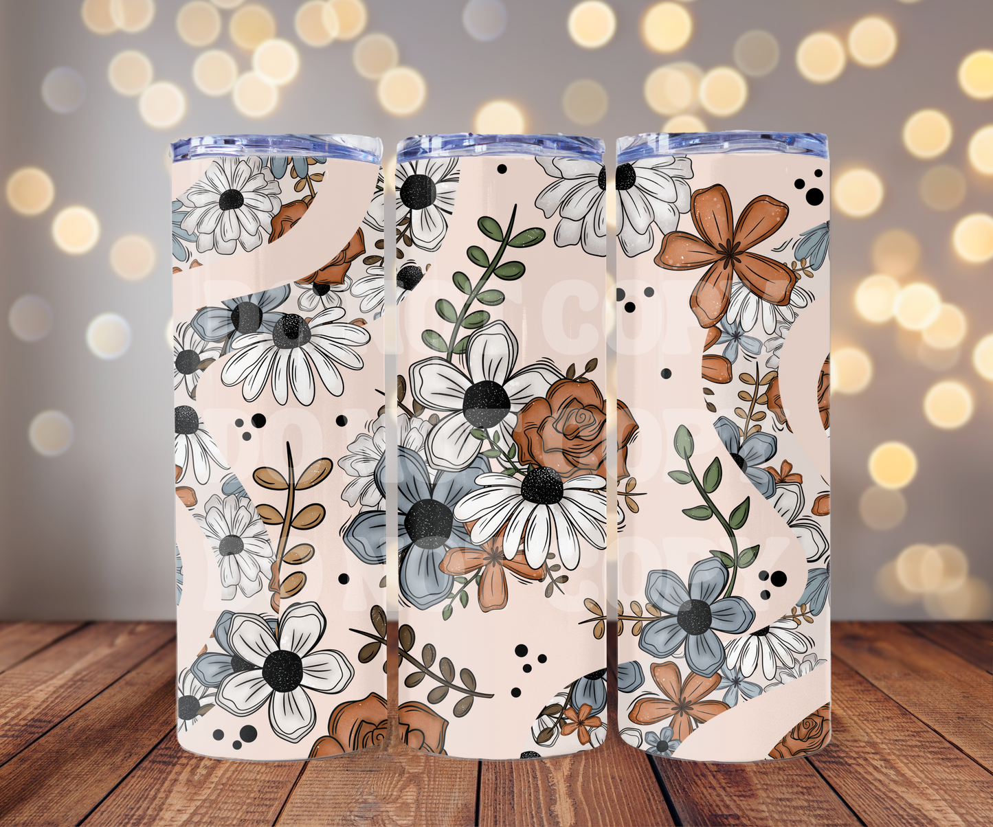 Wavy Floral 20 oz Skinny Tumbler Sublimation Transfer - Seamless