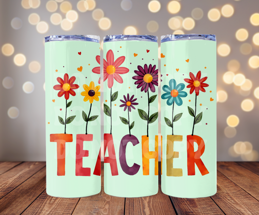 Floral Teacher 20 oz Skinny Tumbler Sublimation Transfer - Seamless