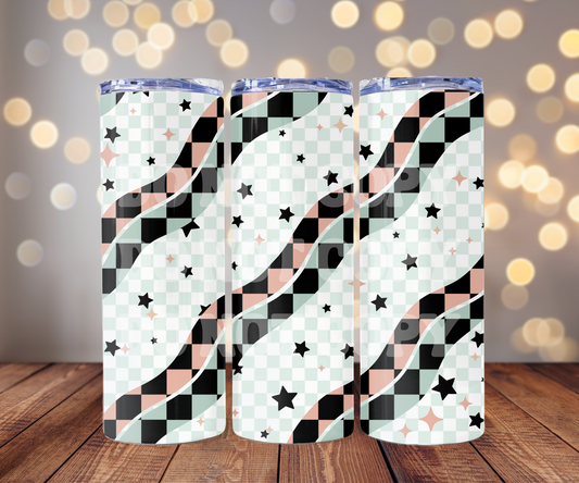 Wavy Checker Stars 20 oz Skinny Tumbler Sublimation Transfer - Seamless