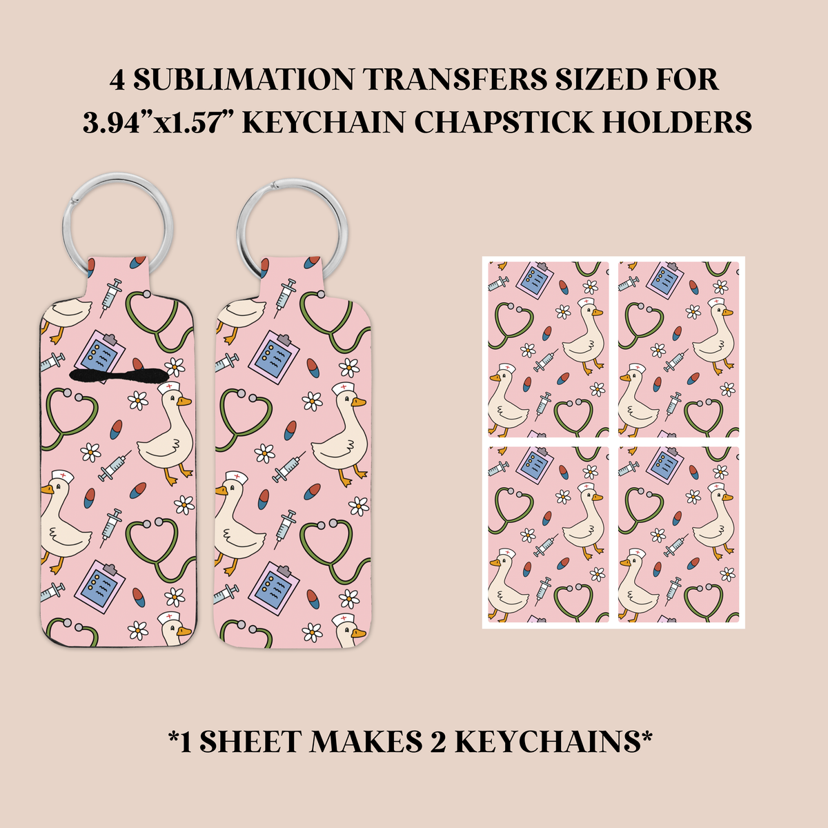 Nurse Geese Keychain Chapstick Holder Sublimation Transfer