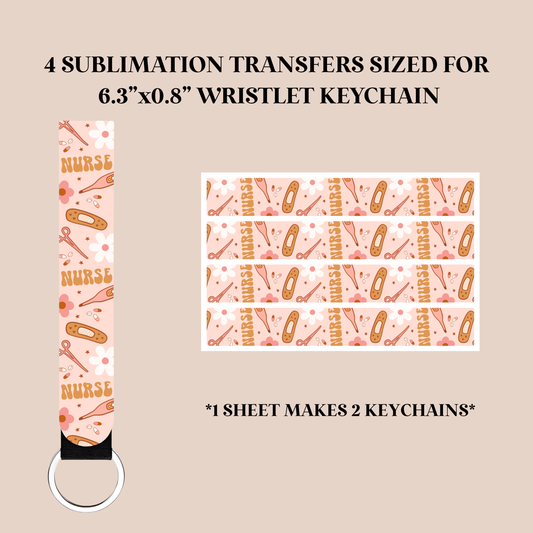 Boho Nurse Wristlet Keychain Sublimation Transfer