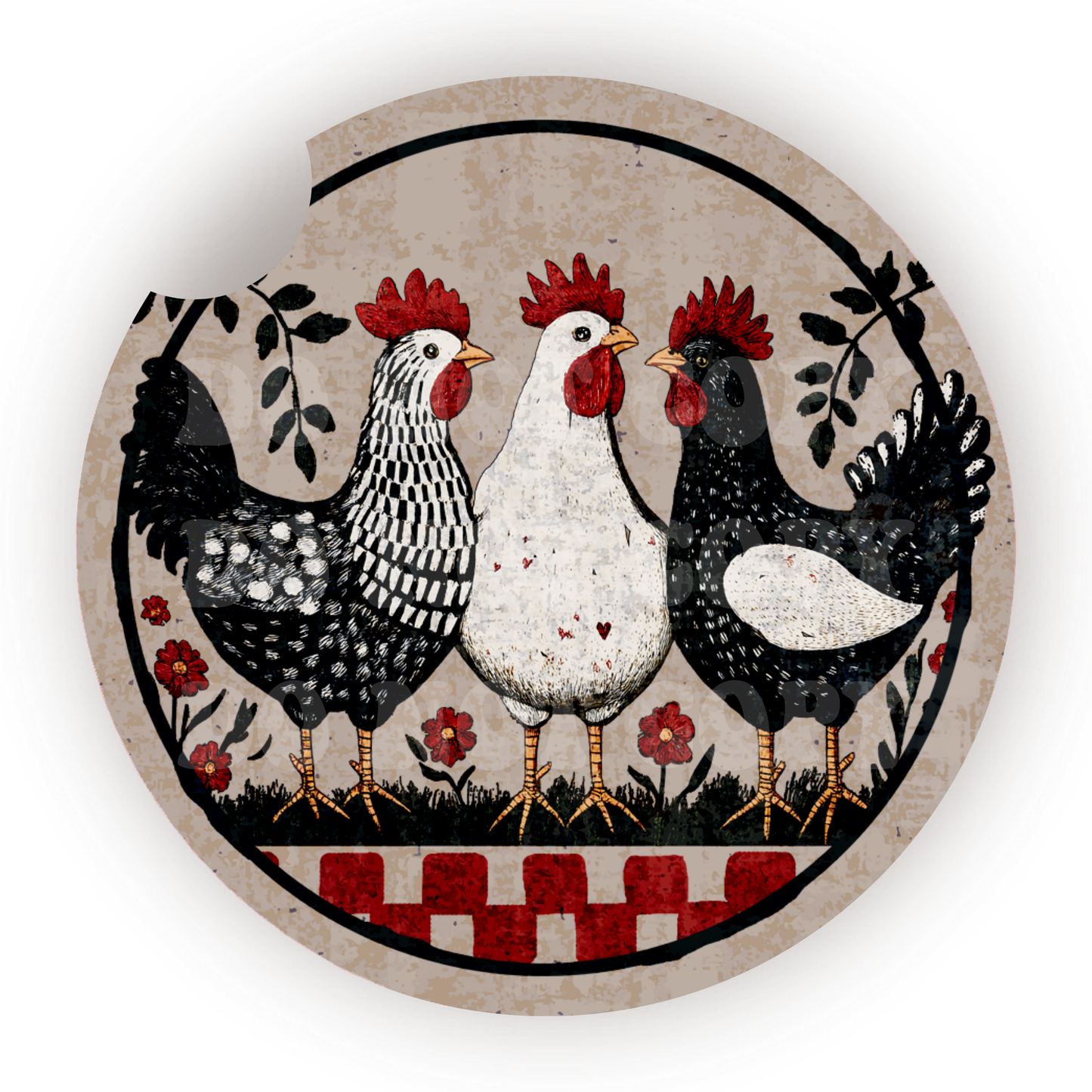 Checker Chickens Car Coaster Sublimation Transfer (Set of 2)