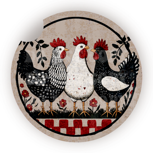 Checker Chickens Car Coaster Sublimation Transfer (Set of 2)