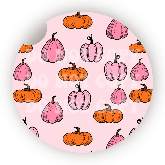 Pink & Orange Pumpkins Car Coaster Sublimation Transfer (Set of 2)