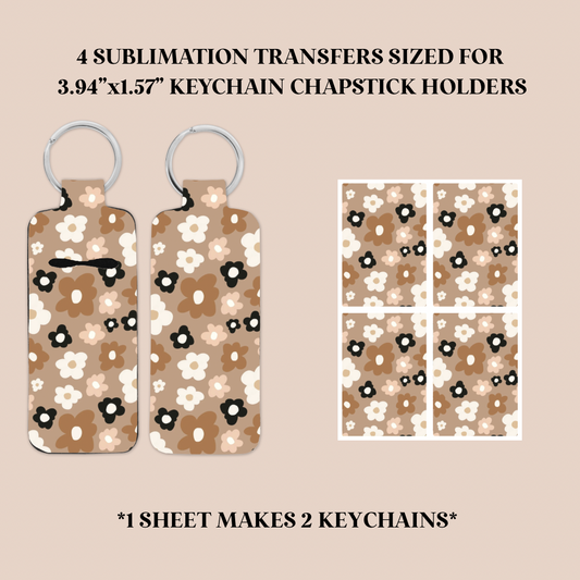 Neutral Flowers Keychain Chapstick Holder Sublimation Transfer