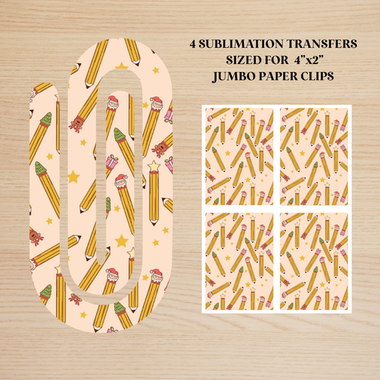 Christmas Pencils Teacher Jumbo Paperclip Sublimation Transfer