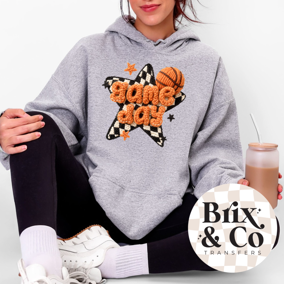 Faux Yarn Game Day Basketball DTF HOT PEEL