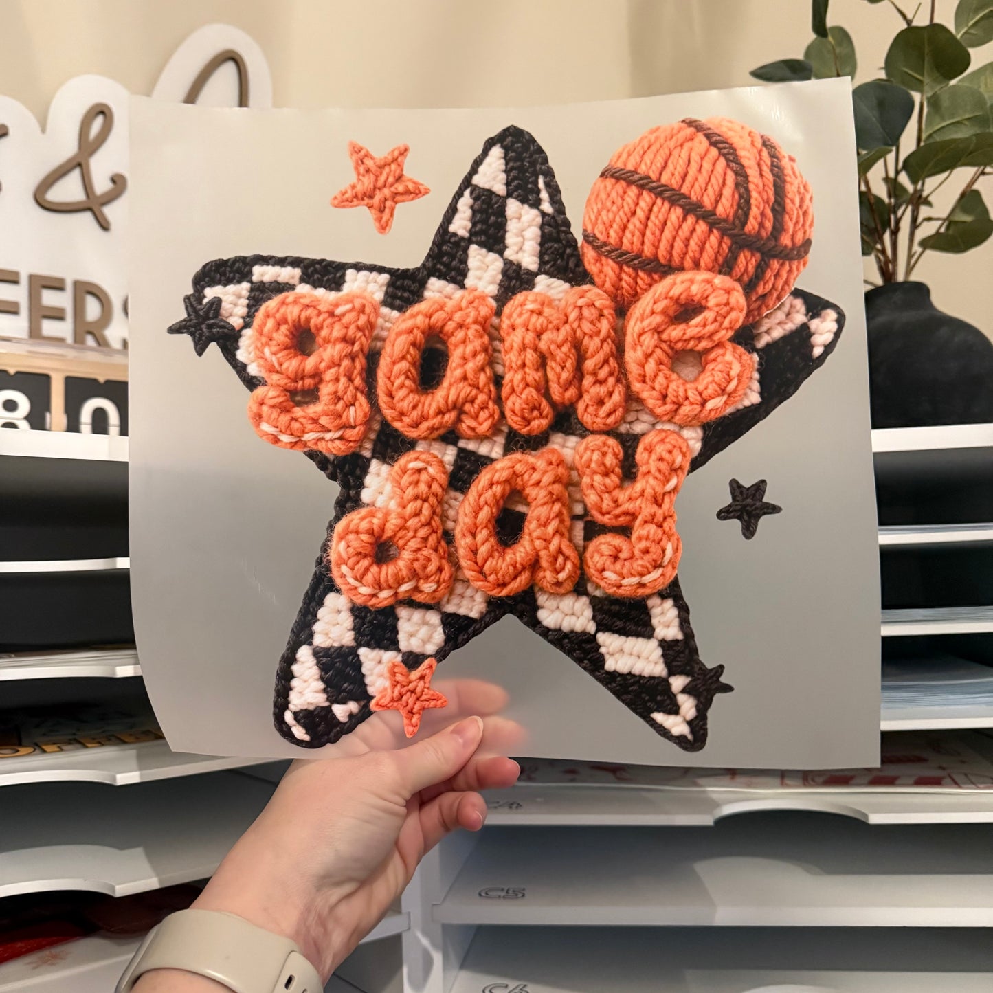 Faux Yarn Game Day Basketball DTF HOT PEEL