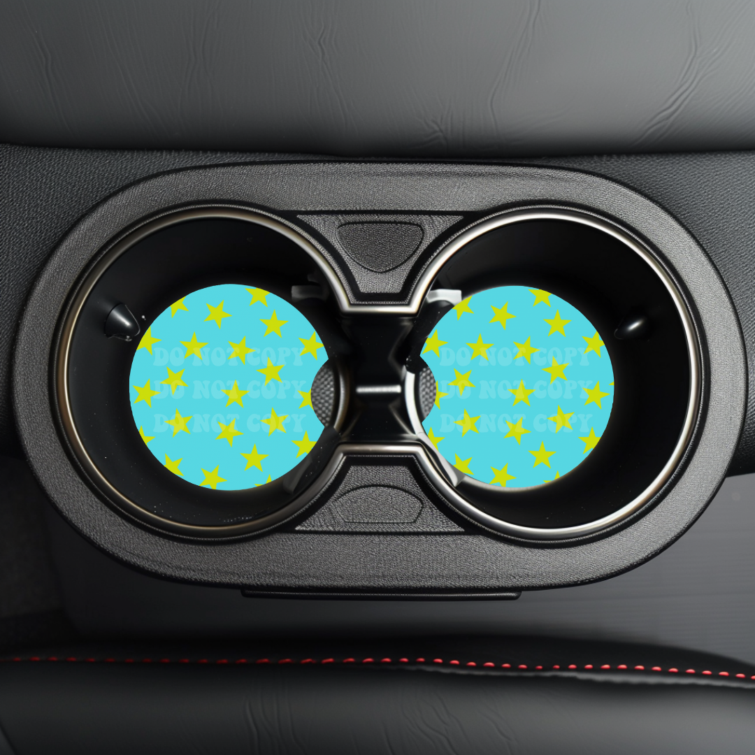 Bright Green Stars Car Coaster Sublimation Transfer (Set of 2)
