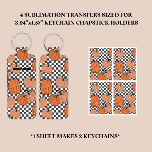 Checker Pumpkins Keychain Chapstick Holder Sublimation Transfer