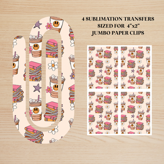 Books & Coffee Jumbo Paperclip Sublimation Transfer
