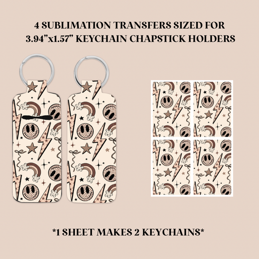 Retro Doodles Keychain Chapstick Holder Sublimation Transfer
