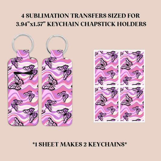 Wavy Butterflies Keychain Chapstick Holder Sublimation Transfer