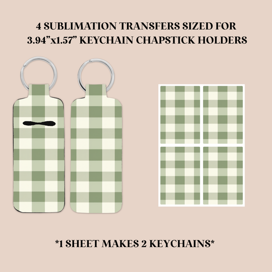 Sage Gingham Keychain Chapstick Holder Sublimation Transfer