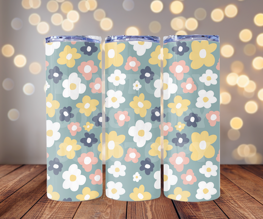 Pink, Yellow, and Blue Flowers 20 oz Skinny Tumbler Sublimation Transfer - Seamless