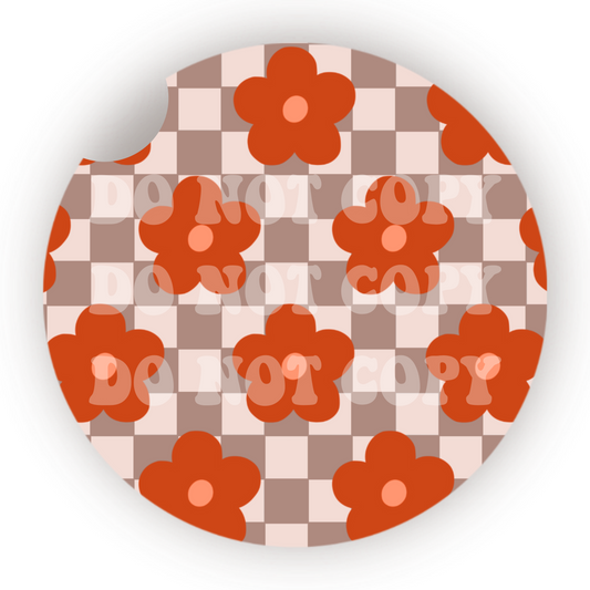 Red Flowers Car Coaster Sublimation Transfer (Set of 2)