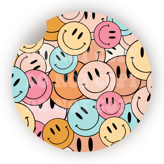 Retro Happy Faces Car Coaster Sublimation Transfer (Set of 2)