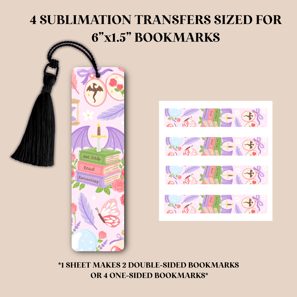 Hot Girls Read Romantasy Bookmark Sublimation Transfer