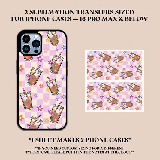 Checker Iced Coffee Phone Case Sublimation Transfer
