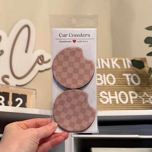 Light Pink Checker Car Coasters