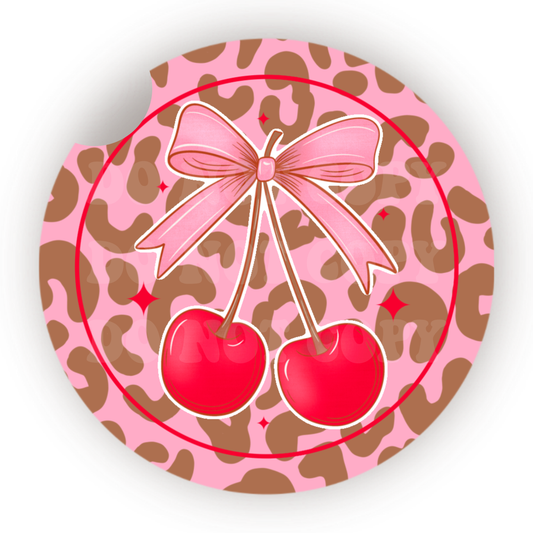 Leopard Cherries Car Coaster Sublimation Transfer (Set of 2)