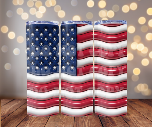 American Flag 3D 20 oz Skinny Tumbler Sublimation Transfer