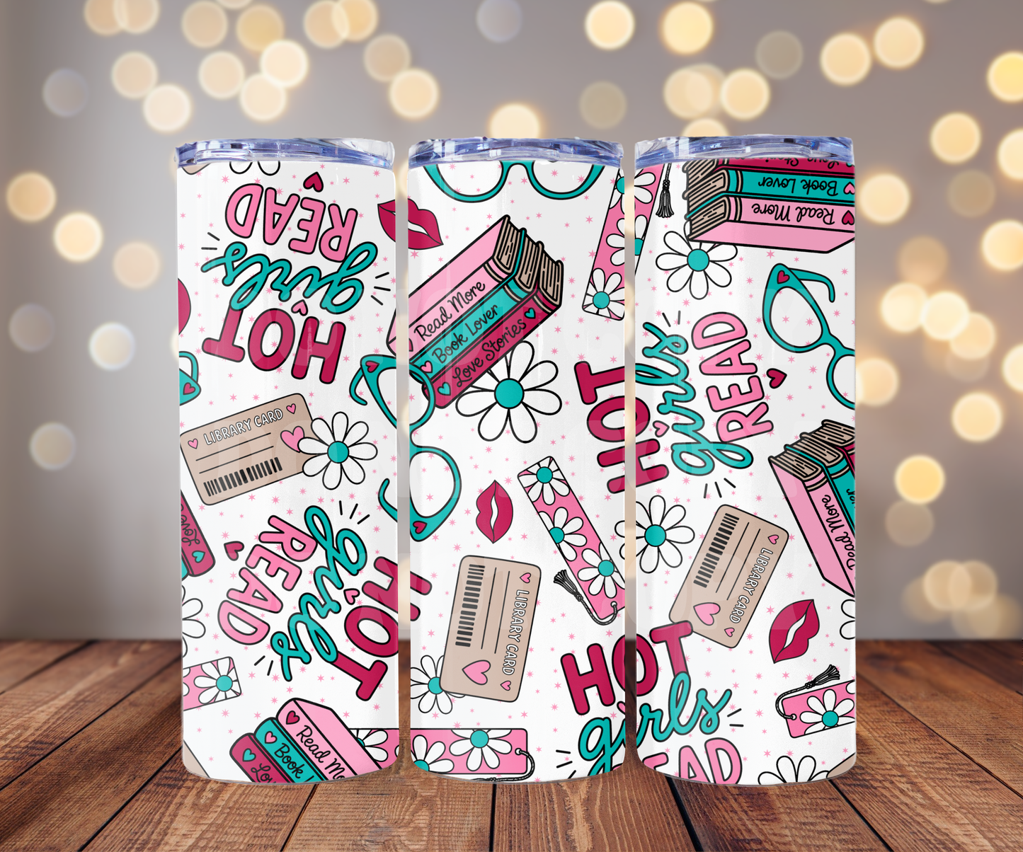 Hot Girls Read 20 oz Skinny Tumbler Sublimation Transfer - Seamless