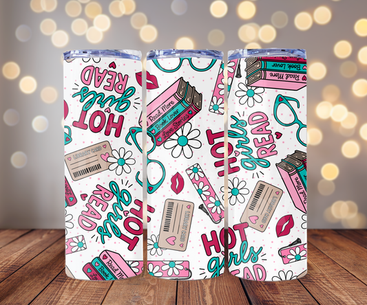 Hot Girls Read 20 oz Skinny Tumbler Sublimation Transfer - Seamless