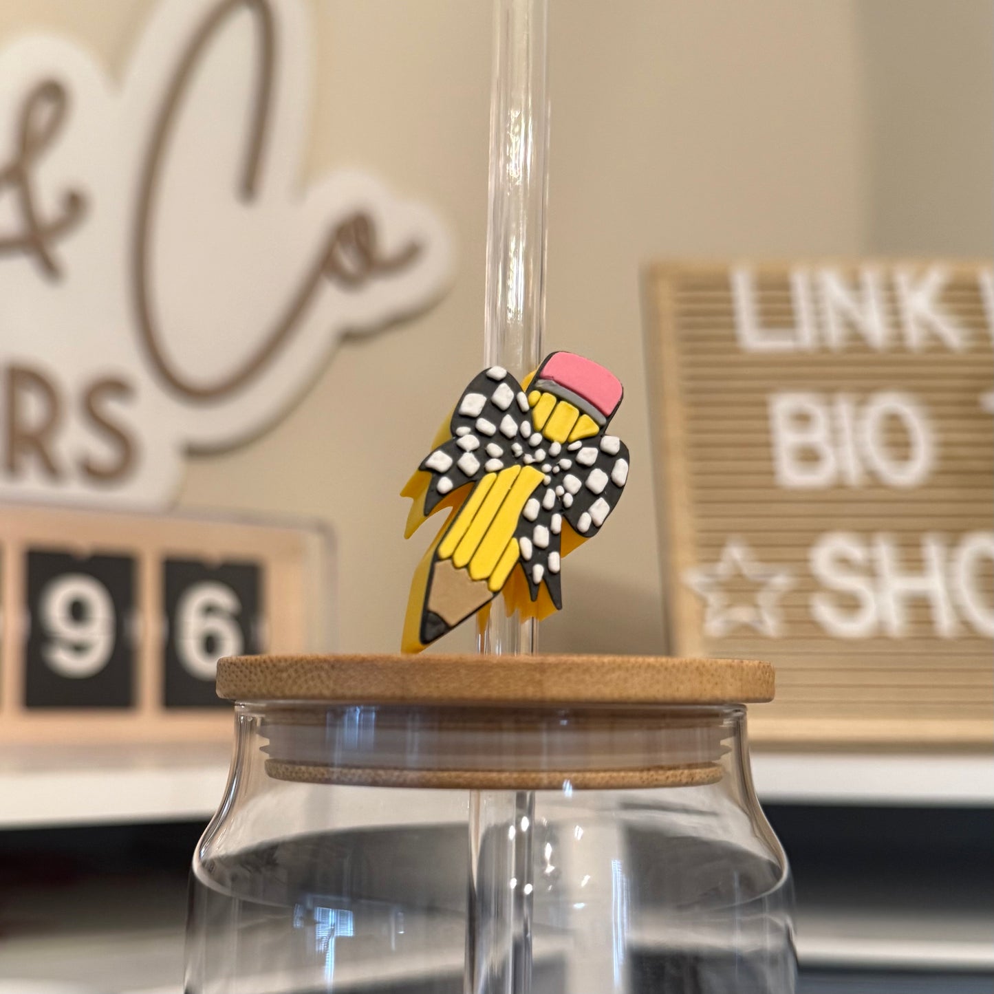 Checker Bow Pencil 3D Printed Straw Topper