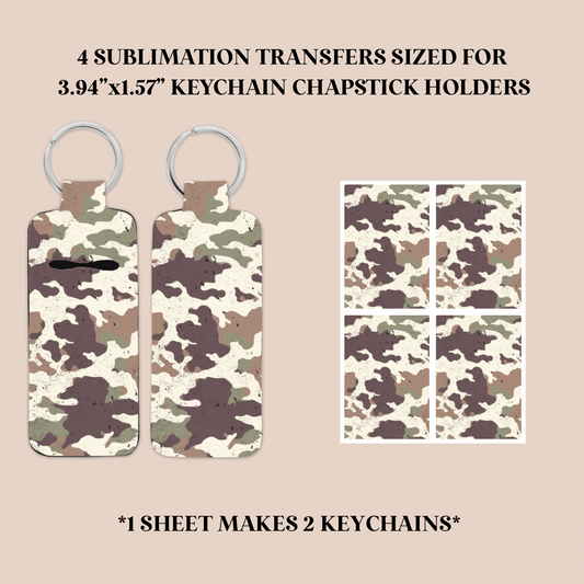 Distressed Camo Keychain Chapstick Holder Sublimation Transfer