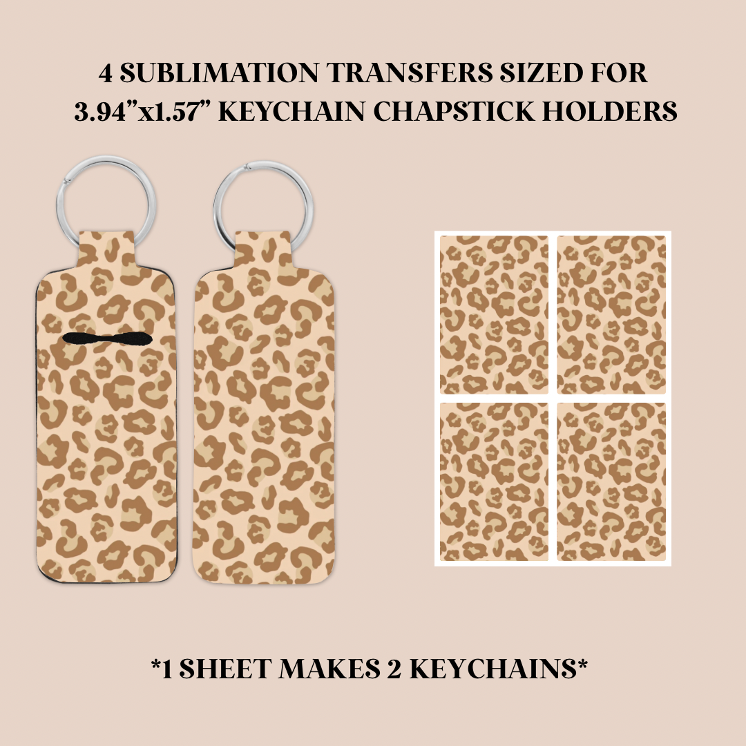 Tan Leopard Print Keychain Chapstick Holder Sublimation Transfer