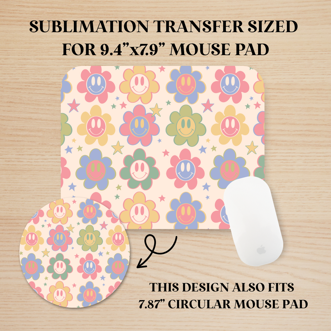 Happy Flowers Mouse Pad Sublimation Transfer