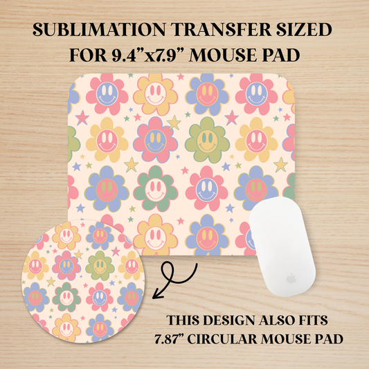 Happy Flowers Mouse Pad Sublimation Transfer