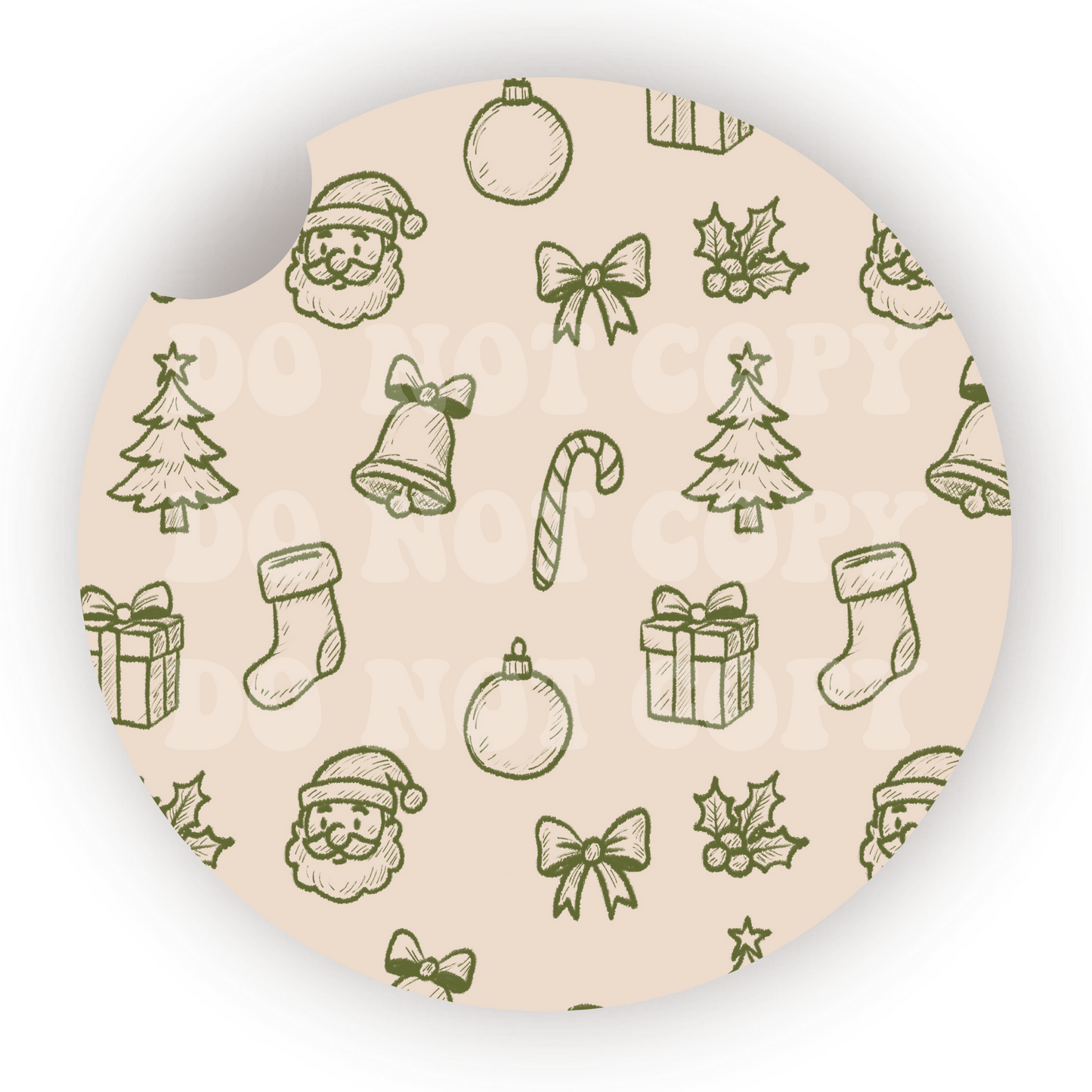 Green Christmas Doodles Car Coaster Sublimation Transfer (Set of 2)
